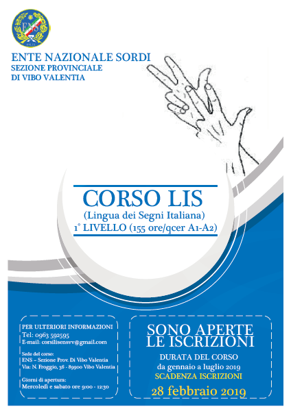 Poster Corso LIS con scadenza iscrizioni al 28 Febbraio 2019